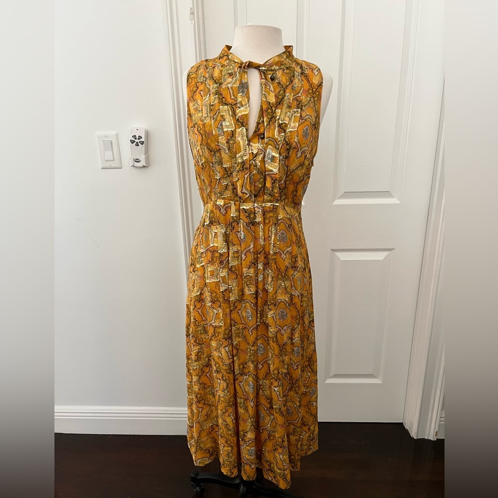 Shimmery Metallic Gold Paisley Dress Sparkly Gold & Silver from Anthropology